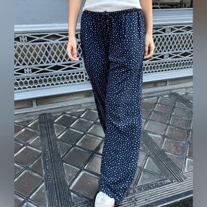 Brandy Melville Navy Wide-Leg Floral Printed Trousers